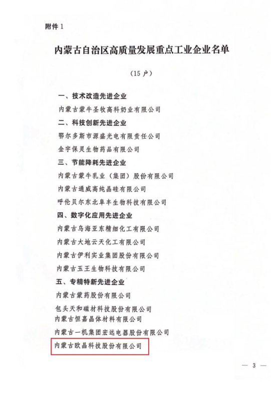 欧晶科技荣获“2021年度内蒙古高质量发展重点工业企业”荣誉证书(图4)